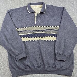 Vintage Norm Thompson Sweater Mens XXL Gray Polo Collar Pullover Classic Style